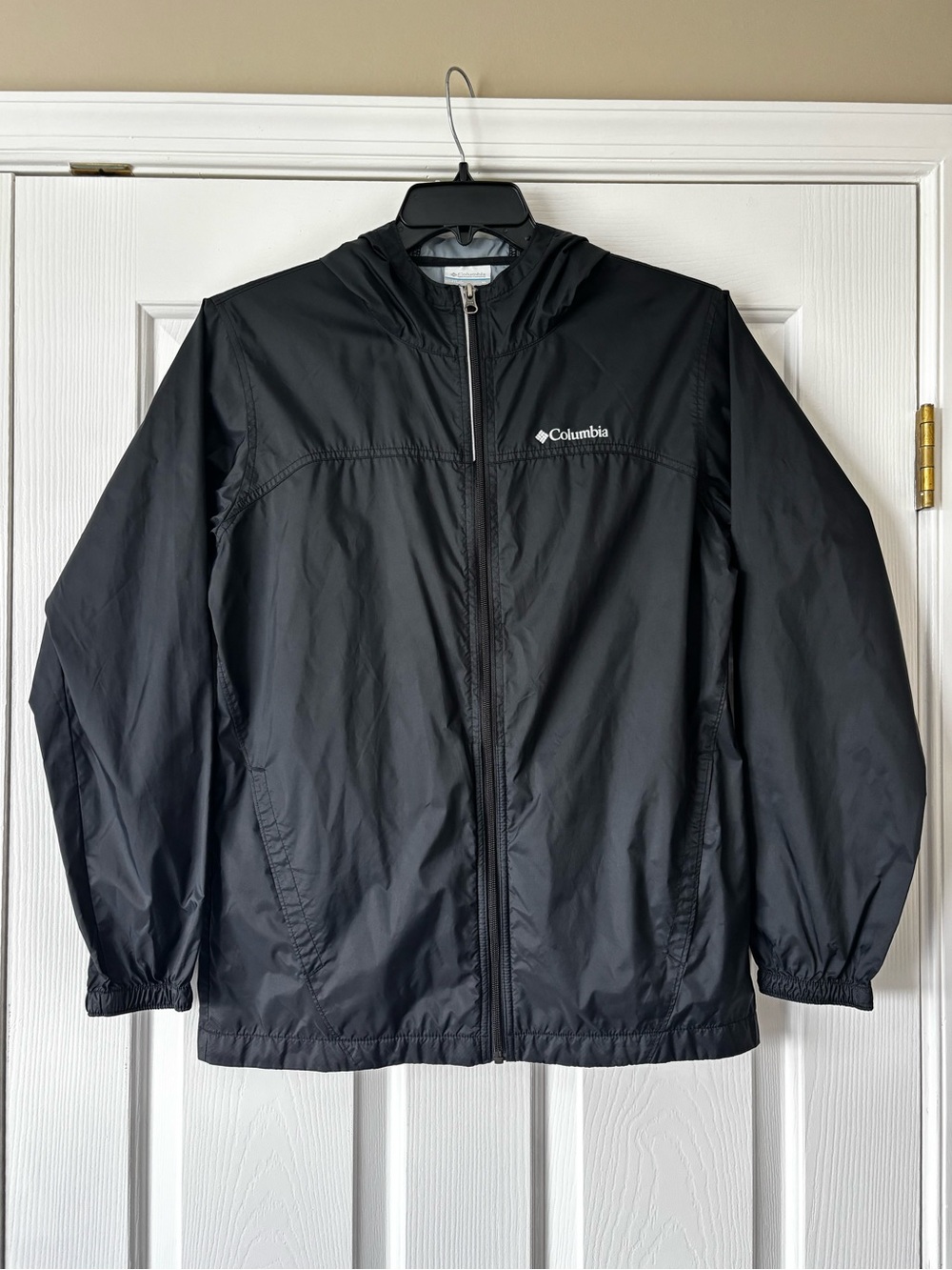 Columbia Glennaker Rain Jacket Boys Size XL (18/20) Nylon Black Hood Waterproof